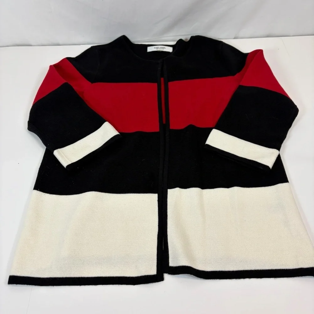 Jones Studio Colorblock Open Front Cardigan Sweater Black Red Ivory Small - Picture 7 of 7